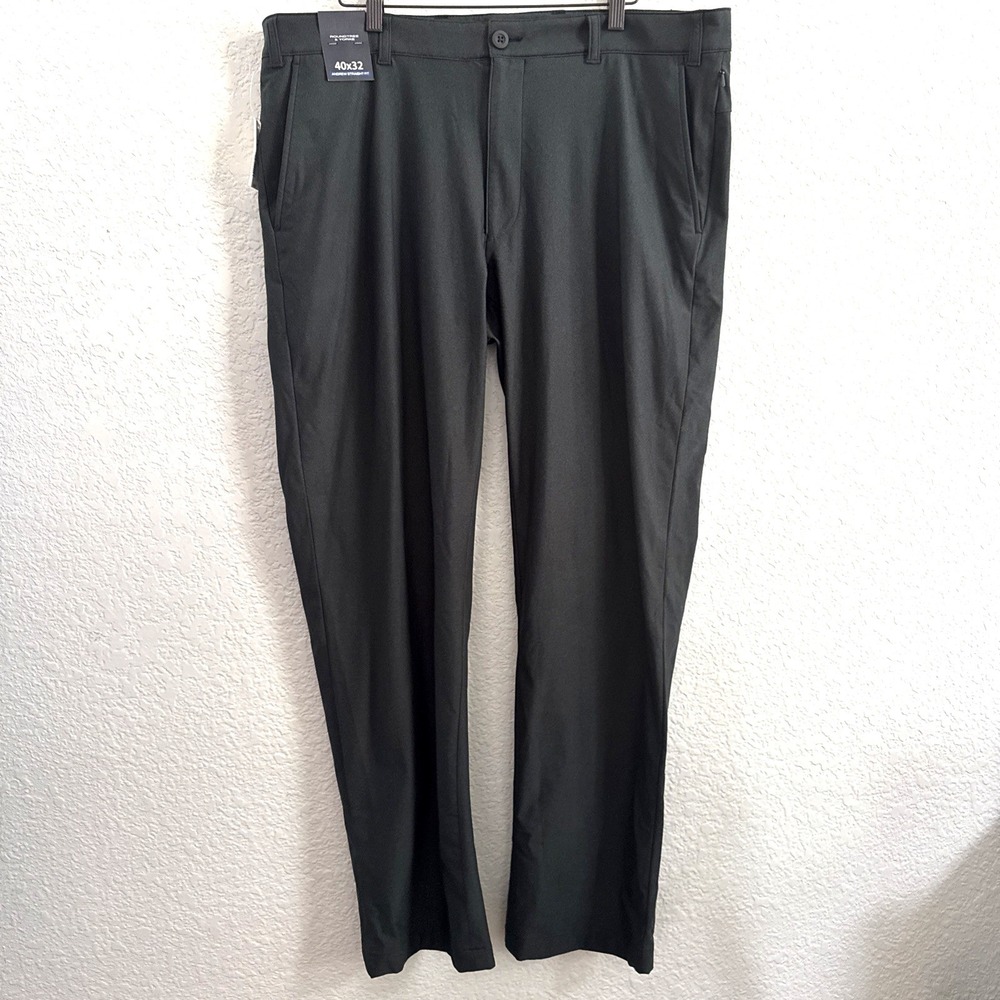 Roundtree & Yorke Andrew Straight Fit Performance Mens 40x32 Green Hthr 5 Pocket